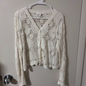 Cream Flower Crochet Sweater